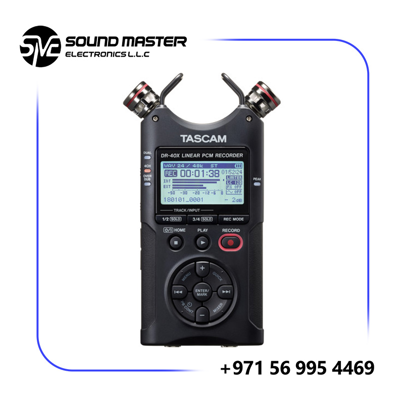 S1 TASCAM DR-40X 4-Channel Portable Audio Recorder and USB Interface with Adjustable Mic