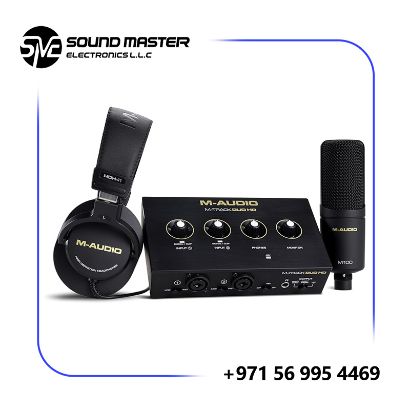 M-AUDIO M-Track Duo HD Audio Interfacer Pack, M100 Condenser Microphone and HDH41 Studio Monitoring Headphones