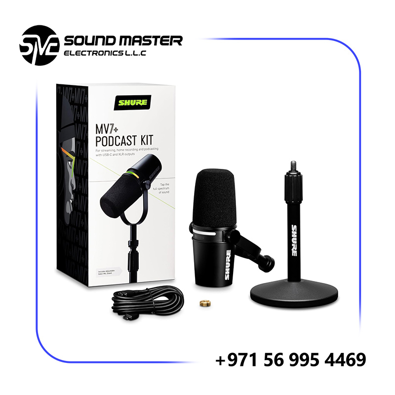 S3 Shure MV7+-K Podcast XLR/USB Microphone Bundle with Gator Desktop Stand (Black)
